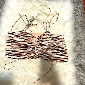 Cream & Black Tiger  Print Tie Top